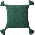 thumbnail image 1 of Funda de cojín cuadrada de chenilla decorativa con textura ondulada y borlas, para sofá, dormitorio (45,7 x 45,7 cm, verde), 1 of 4