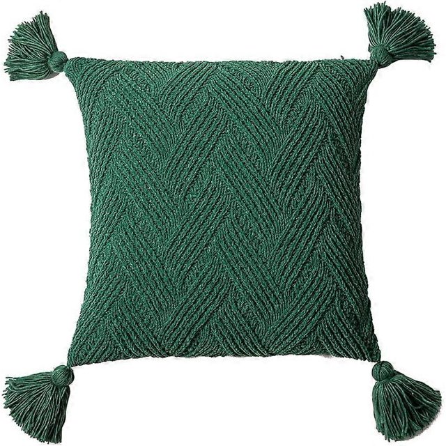 Funda de cojín cuadrada de chenilla decorativa con textura ondulada y borlas, para sofá, dormitorio (45,7 x 45,7 cm, verde)