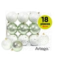thumbnail image 1 of Esferas para árbol de navidad Artego de 8 cm de diámetro paq 18 esferas Verde claro *Línea Detail Con: 2 estilos emboss y un cromado, para colgar Christmas ornaments, 1 of 7