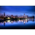 thumbnail image 2 of SMO 18x14 Gold Ornate Wood Framed with Double Matting Museum Art Print Titled - Chicago skyline reflects in lake Michigan during a blue sunrise, 2 of 4