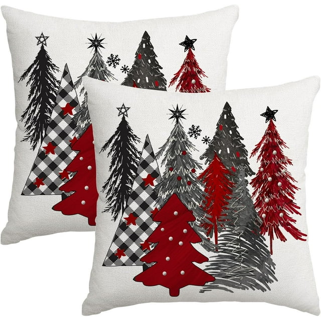 linely Christmas Pillow Covers 24"x24"" Inch Set of 2 Christmas Tree Red Decorative Pillow Covers Winter Holiday Cushion Cases Decor for Home Couch Sofa