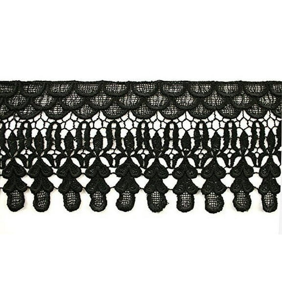 Altotux 5" 19 Colors of Embroidered Floral Scalloped Venice Lace Trim Victorian Guipure Sewing Supplies By Yard (Black)