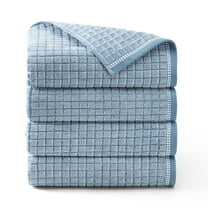 TOWN & COUNTRY EVERYDAY 4-Piece Textured Windowpane Bath Towel Set, 30"x58", 100% Cotton, Plush & Absorbent 550GSM, Blue