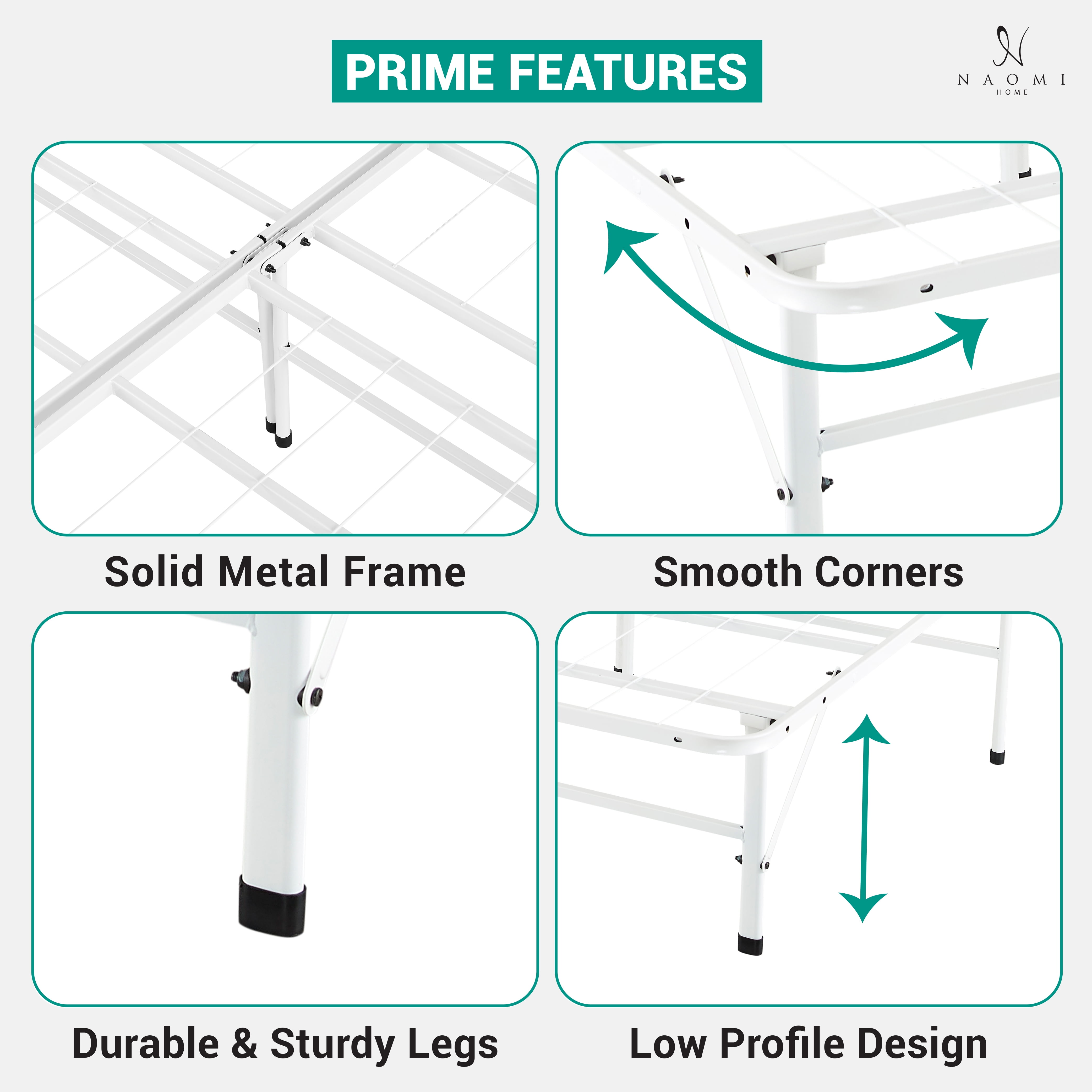 IdealBase 14" Foldable Queen Bed Frame – Heavy Duty Metal Platform, Box Spring Replacement