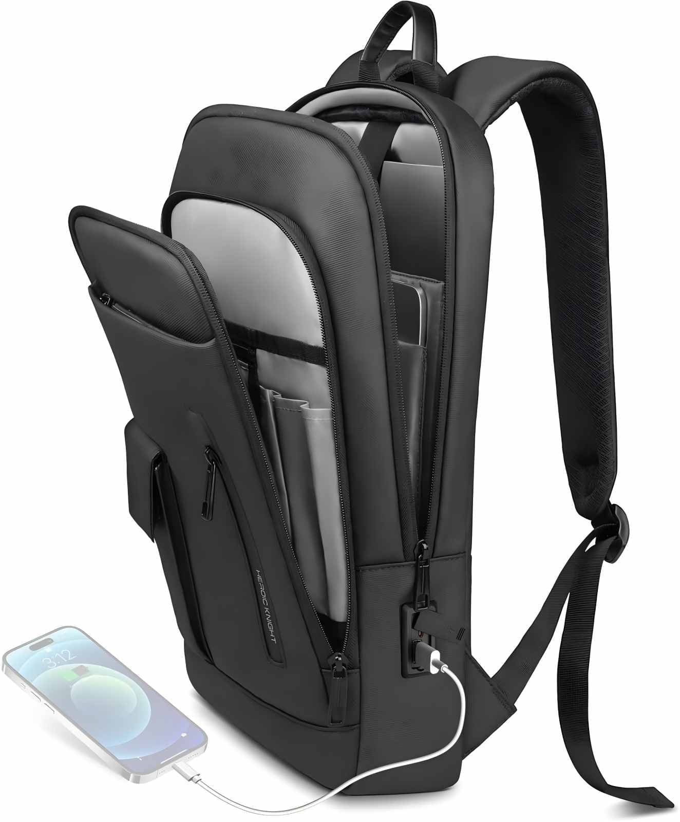 HEROIC KNIGHT Slim Water-Resistant Laptop Backpack with USB Ports, Fits 16" Laptop