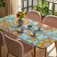 thumbnail image 3 of Turquoise Boho Floral Table Cloths for 4 Foot Rectangle Tables, Vintage Abstract Art Ethnic Flowers Patio Waterproof Elastic Fitted Tablecloths, Washable Rectangular Table Cover for Camping, 3 of 8