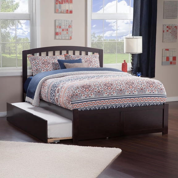 Pemberly Row Queen Wood Platform Bed with Footboard & Twin XL Trundle - Espresso