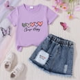 thumbnail image 2 of TOWED22 Toddler Girl Denim Skirt Set Short Sleeve Print T-Shirt Tops and Jean Skirt Outfits Kids Summer Clothes(O,6-7 Y), 2 of 4