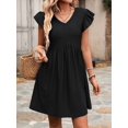thumbnail image 2 of Women'S Summer Short Sundress Casual V Neck Ruffle Sleeve Mini Dress with Pockets Black L, 2 of 9