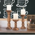thumbnail image 4 of Farmhouse Wooden Candle Holders for Pillar Candles Set of 3 Rustic Wood Candle Holder Table Centerpiece Decor 12'' 9'' 6'' Vintage Tall Candle Stand Decorative Brown, 4 of 7