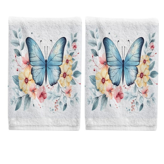 Ryvnso Butterfly on Flowers Hand Towels Set for Bathroom Cotton Face Towel Decorative 15.5x29.5 inch