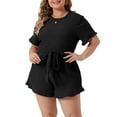 thumbnail image 2 of DARING DIVA Women's Plus Short Sleeve Ruffle Front Tie Short Jumpsuits 3X Black, 2 of 6