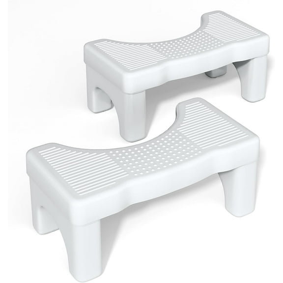 2 Pack Toilet Stool Poop Stool for Adults, Portable Toilet Stool Squat Adult with Non-Slip Feet, Stable Pooping Potty Stool for Bathroom, Toilet Step Stool for Kids, White, Pack of 2