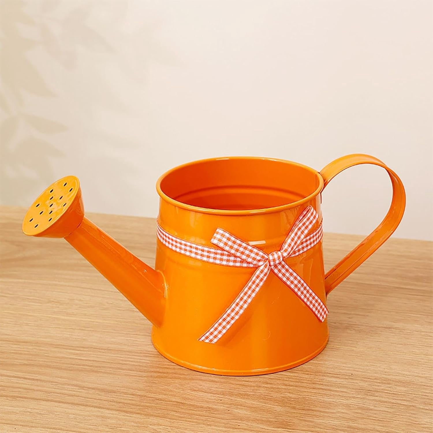 Vintage Tinplate Watering Can - 1L Galvanized Metal Kettle with Long Spout for Precise Indoor & Outdoor Plant Watering, Slow Pour Shower Sprinkler for Flowers (Orange)