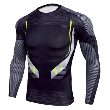 Yeacher Men Long Sleeve Shirts O-neck Raglan Printed Stretchy Quick-dry Sports Tees Running Athletes Casual Tops
