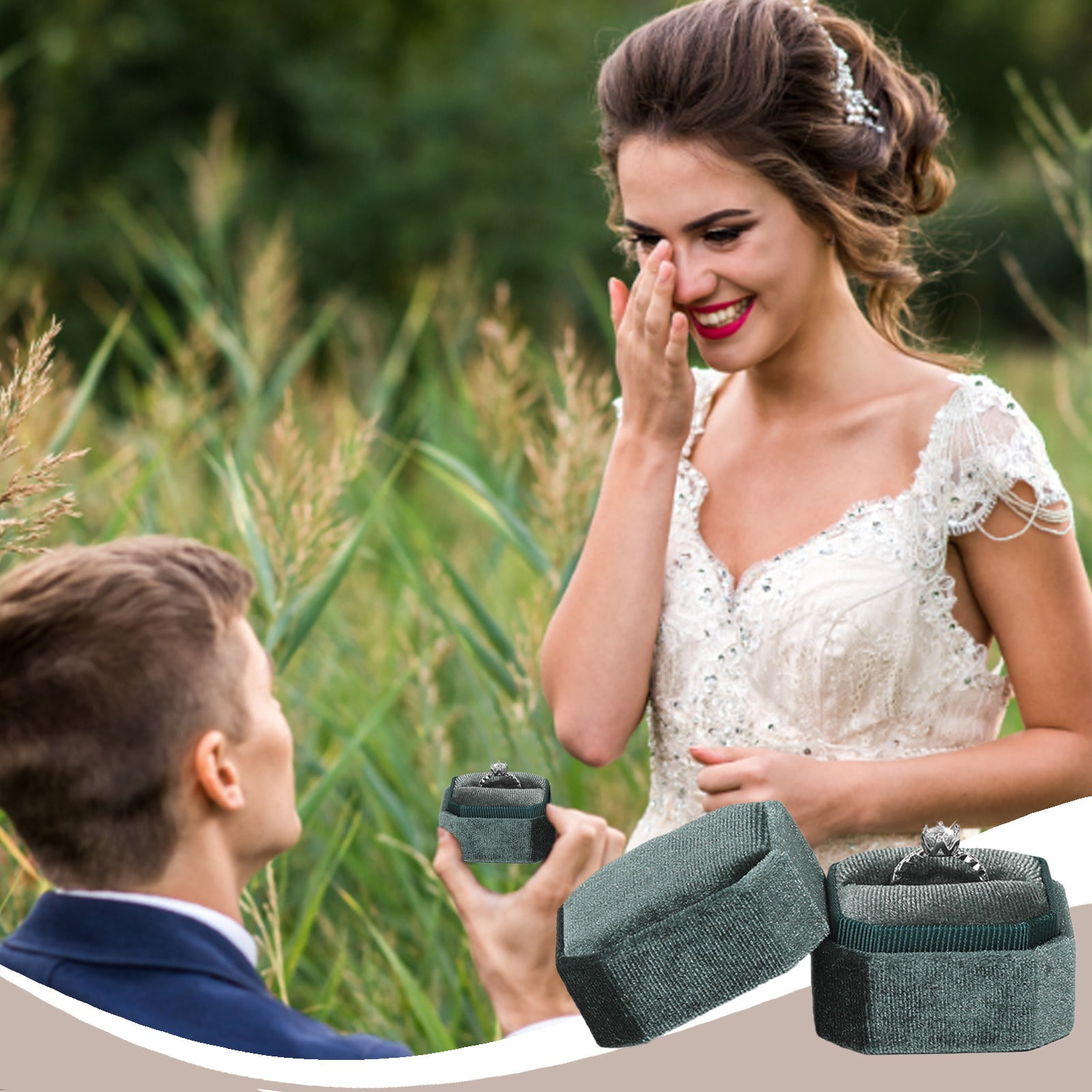 Antique Velvet Jewelry Ring Box Engagement Wedding Box