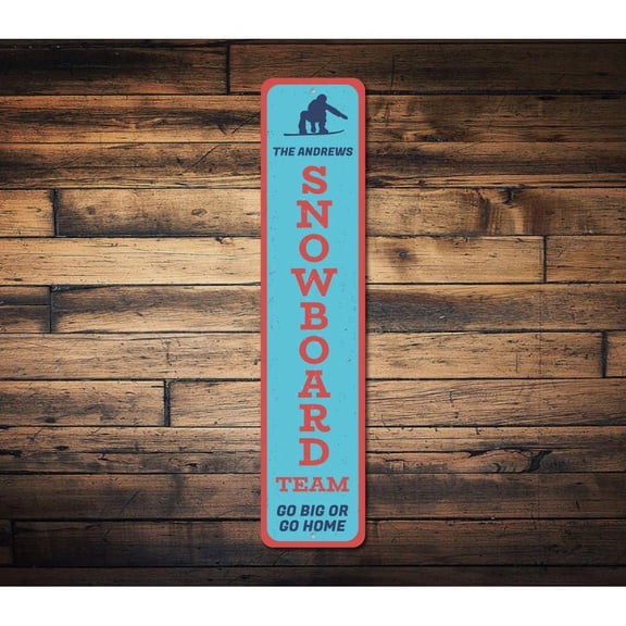 Snowboard Team Vertical Novelty Sign, Metal Wall Decor - 4x18 inches