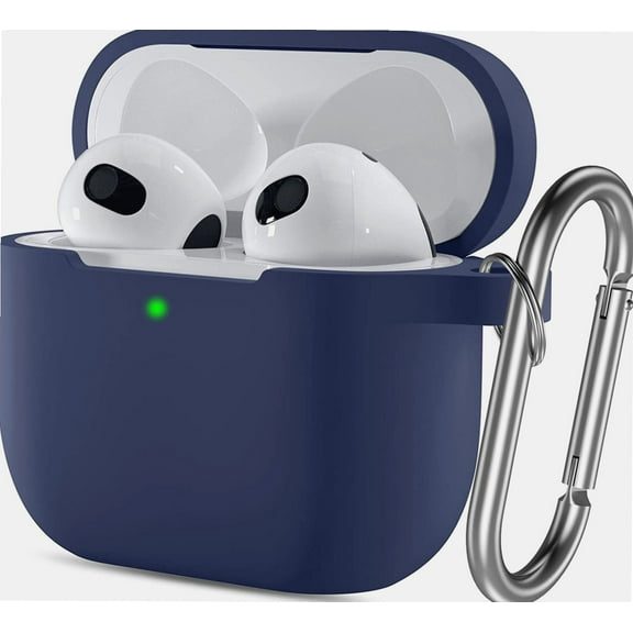 AirPods 3rd Generation Case Cover 2021, Soft Silicone Shock-Absorbing Protective Skin Compatible with Apple AirPods 3 Case with Keychain, Wireless Charging, Front LED Visible, Navy Blue
