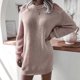 thumbnail image 3 of Vestido de suéter de manga larga con hombros descubiertos para mujer, elegante, suelto, informal, color puro, vestido de punto con cuello redondo, Rosa M, 3 of 6