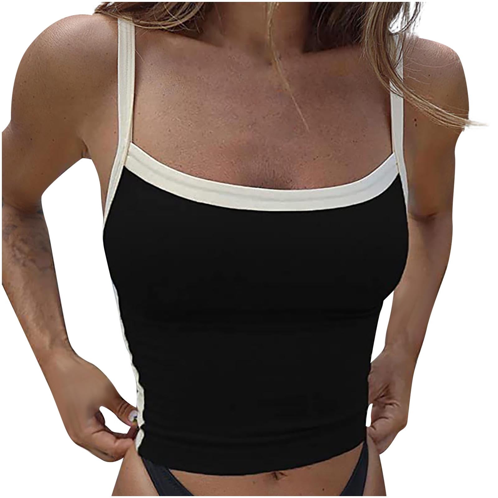 XMMSWDLA Tank Top Women Contrast Trim Crop Cami Top Strap Tank