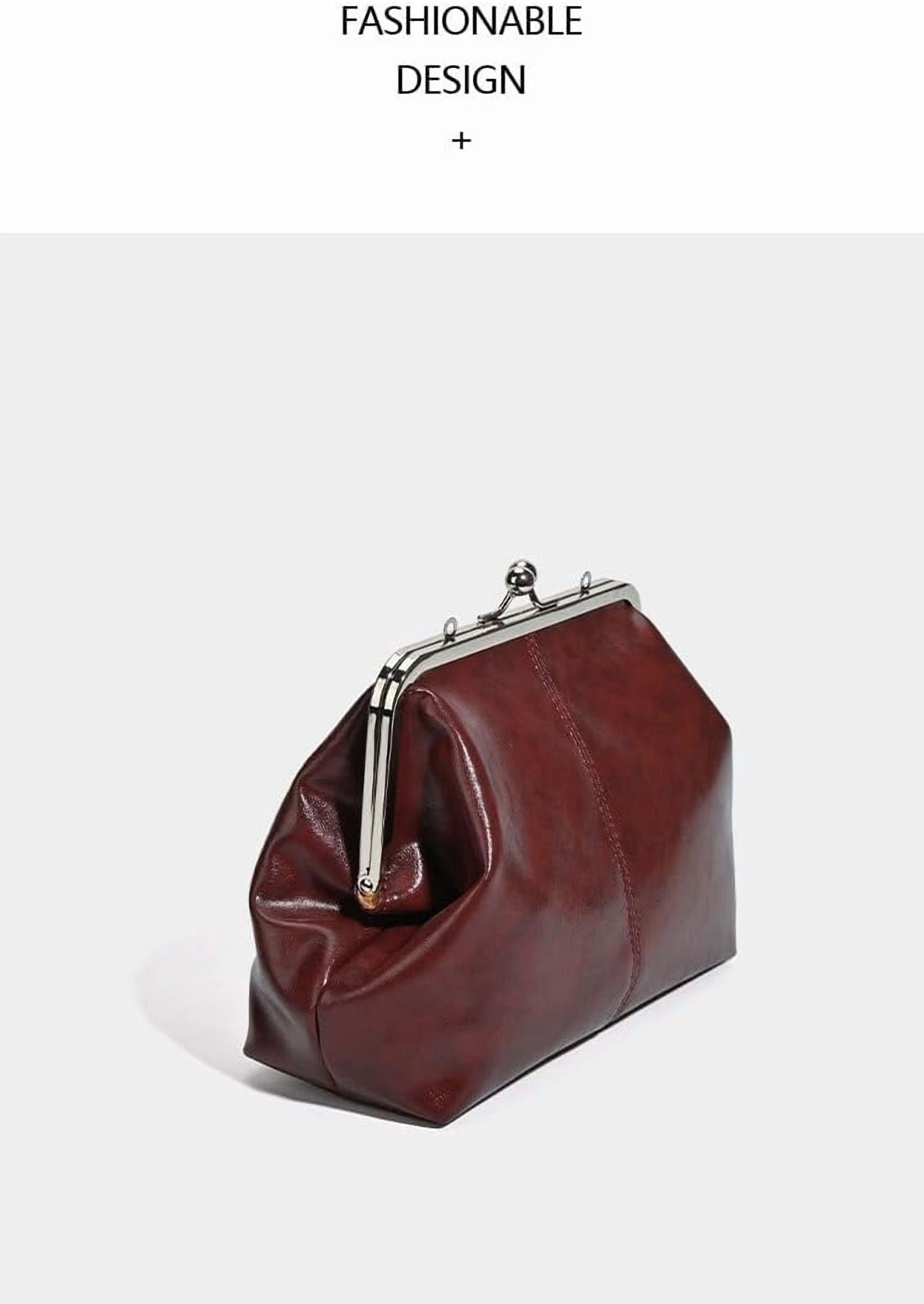 SPEKSEE Vintage Crossbody Bags for Women, Retro PU Leather Hobo Bag with Metal Kiss Lock, Large Brown Purse for Fall&Winter