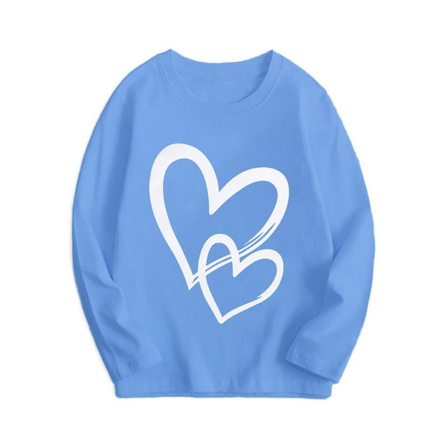 Plebaso Garçons Filles Hauts à Manches Longues en Coton Imprimé Cœur T-Shirts à Enfiler Enfants Blouses Décontractées Col Rond