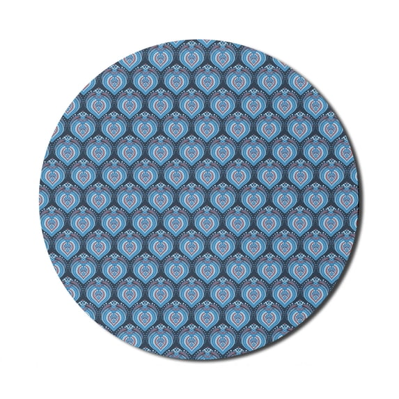 East Mouse Pad for Computers, Floral Geometrical Elements Dots and Oval Shapes Oriental, Round Non-Slip Thick Rubber Modern Gaming Mousepad, 8" Round, Charcoal Grey Vermilion, by Ambesonne