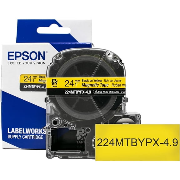 Epson LABELWORKS 224MTBYPX-4.9 - Black on Yellow Magnetic Label Maker Tape - 1" (24MM) Wide, 4.9'
