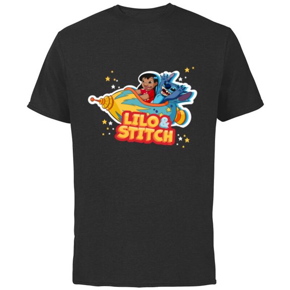 Disney Lilo & Stitch Rocket Ride - Short Sleeve Cotton T-Shirt for Adults - Customized-Black