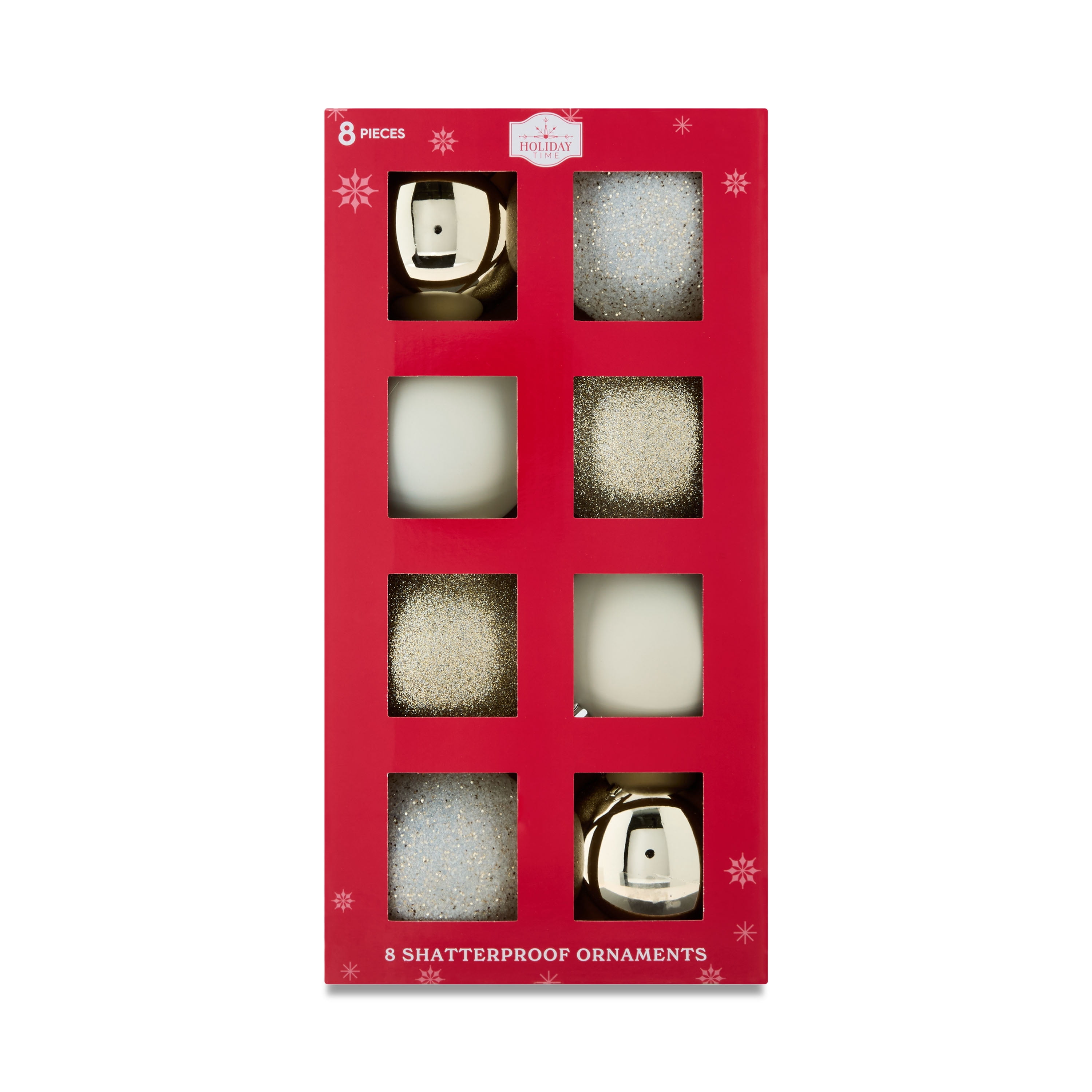 8-Count Champagne and Cream Shatterproof Christmas Ornaments, 3.94 in, by Holiday Time