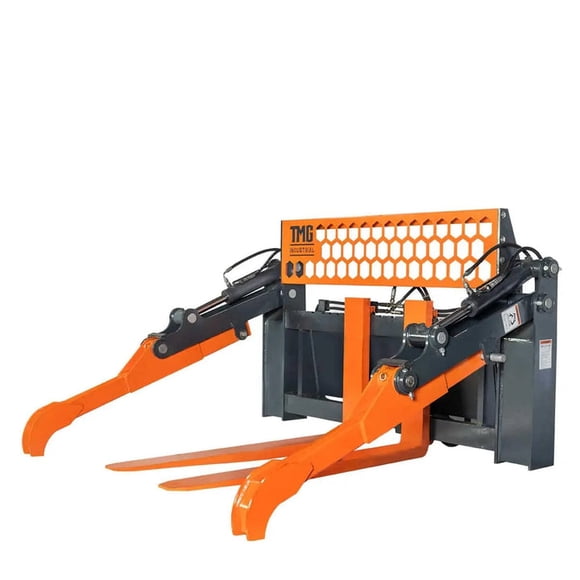 TMG Industrial 48" Two-Cylinder Pallet Fork Pipe Grapple, 6200-lb Lift Capacity, ITA Class III Forged Tines, Skid Steer Mount