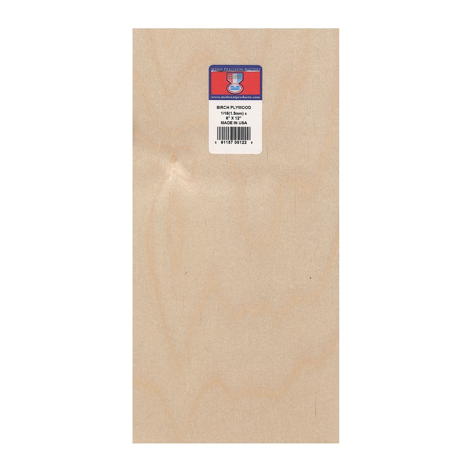 Midwest Products 5482 1/16" x 12" x 48" Birch Plywood Sheet Pack of 6 