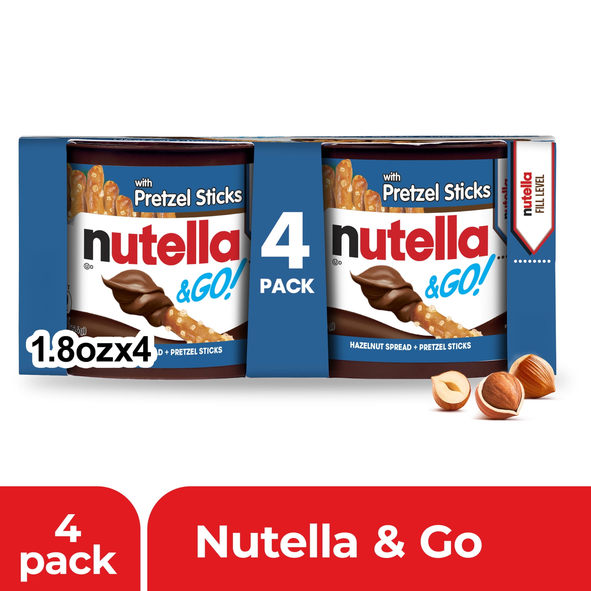 Nutella & GO! Chocolate Hazelnut Spread with Cocoa + Pretzel Sticks, 4 Snack Packs, 1.9 oz Each
