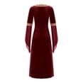 thumbnail image 2 of Xnihocha Big Girls Medieval Princess Maxi Dress Renaissance Long Bell Sleeve Vintage Retro Ball Gown Burgundy-A 10, 2 of 7