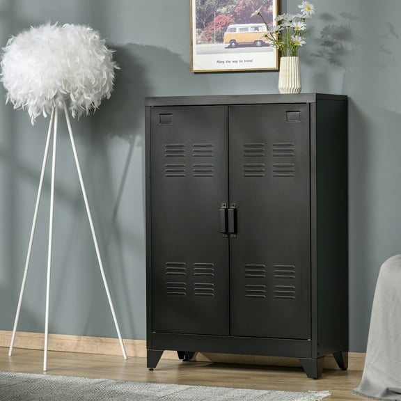 HOMCOM Industrial Steel Storage Cabinet Storage Organizer Black