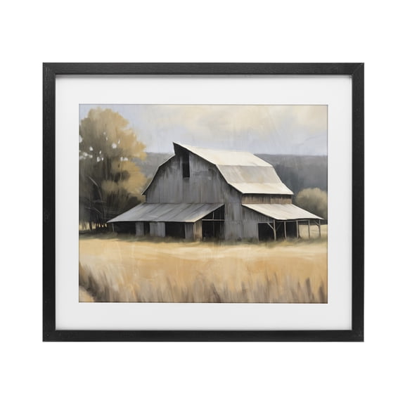Stupell Industries In The Field Farm Structure Black Framed Print Under Glass, design by Kim Allen