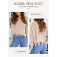 thumbnail image 3 of Asyoly Women's Waffle Knit Sweater V Neck Long Sleeve Ripped Distressed Pullover Solid Color Jumper Loose Knitwear Tops, 3 of 9
