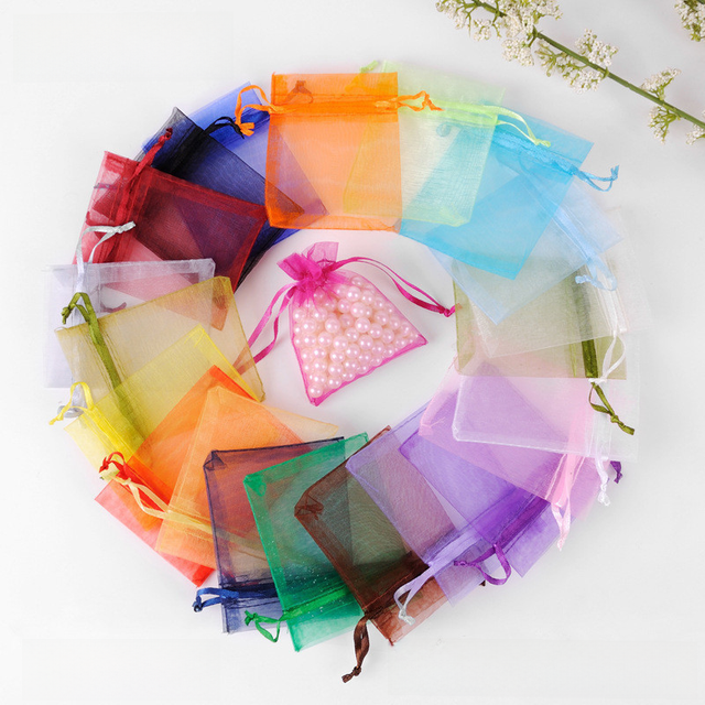 Bolsa de malla de organza de color sólido para embalaje de joyas, cosméticos, regalos y dulces para bodas
