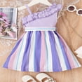 thumbnail image 3 of Robe d'Été pour Fille, une Épaule, Rayée, à Volants, Princesse, Évasée, de Fête, Taille Haute, 3 of 9