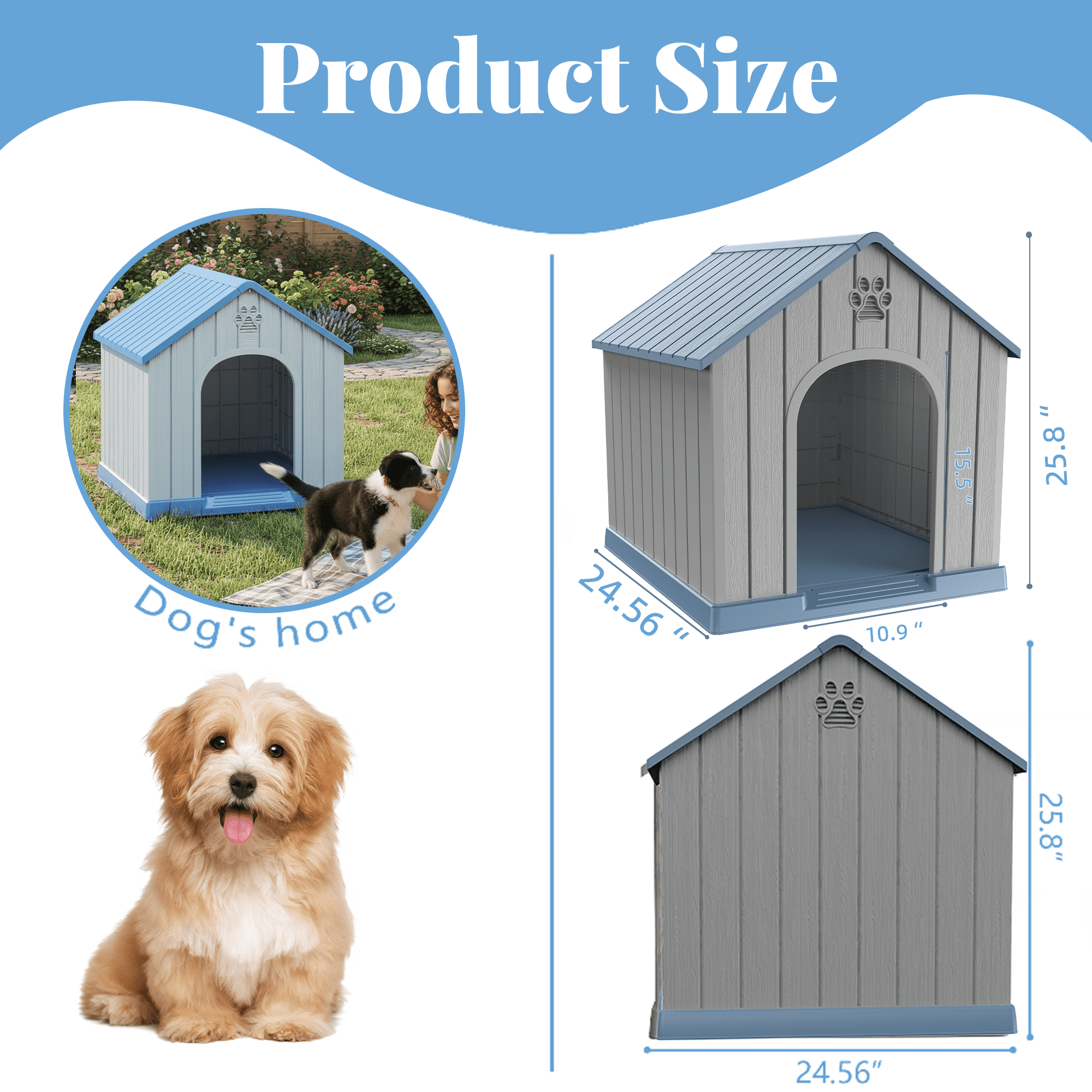 Joxxoaa Dog House Resin Outdoor Dog Kennel - Weatherproof Small Dog House for Indoor Use (Blue),Father's Day Gift