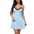 thumbnail image 3 of THDHVS Casual Dresses for Women,Heart Print Lace V Neck Spaghetti Strap Dress Slim Fit Elegant Casual Summer Style,Womens Summer Dresses Blue L, 3 of 7