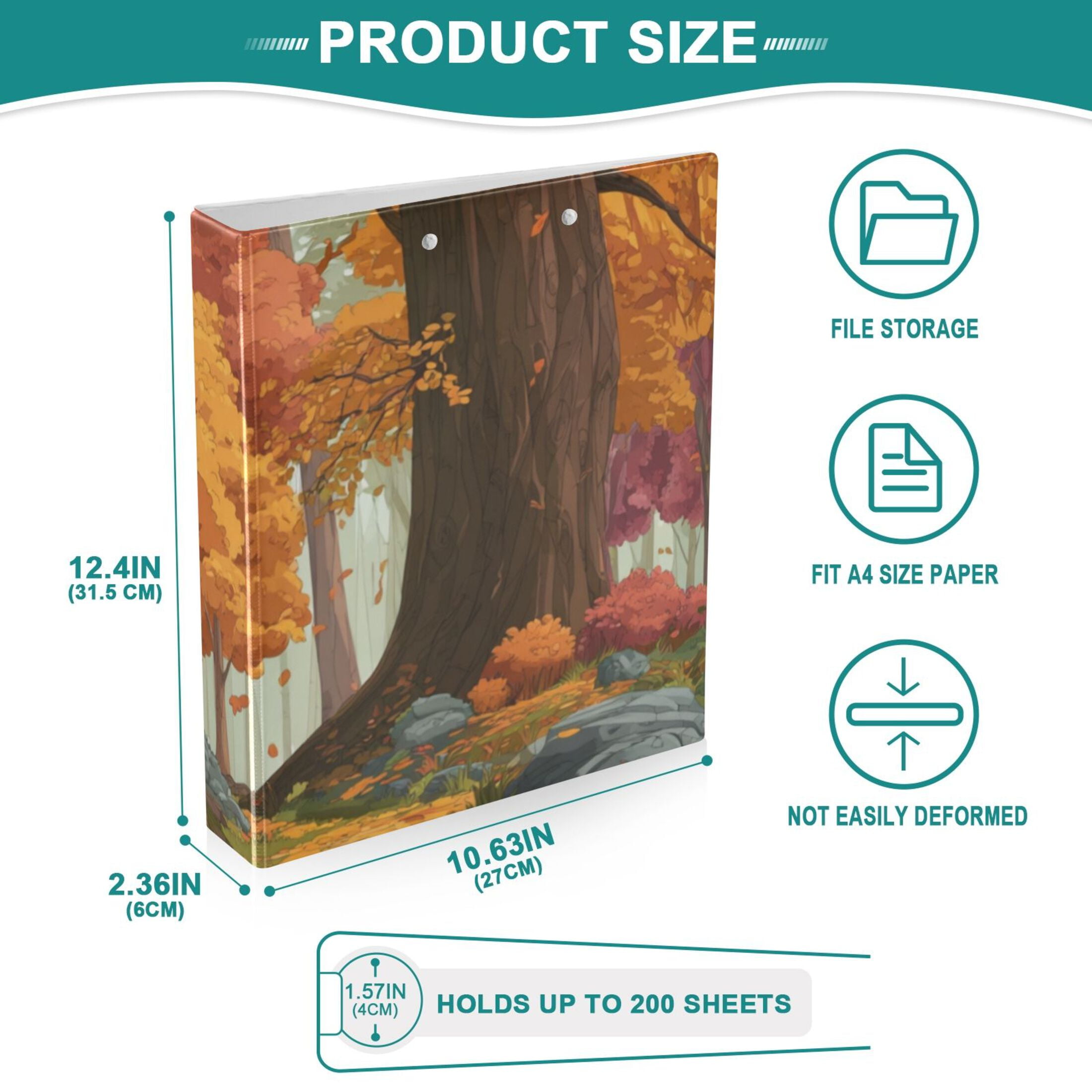 Hard Shell Ring Binder With Clip Holds 200 Sheets Office Home Organization Autumn Forest Background