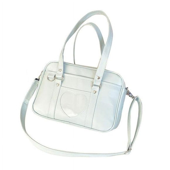 Fashion Women's School Bag Lightweight PU Bag Messenger Bag with Transparent Window Light Blue