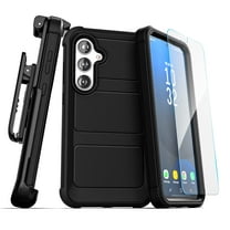 Encased for Samsung Galaxy S24 FE Case with Belt Clip Holster - Protective Full Body Phone Case with Tempered Glass Screen Protector (Black)