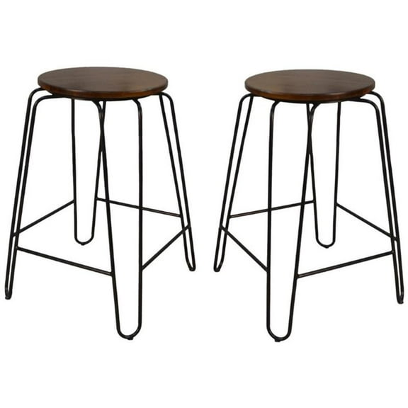 Carolina Classics Ethan 24" Solid Wood Seat Stool in Elm/Black (Set of 2)