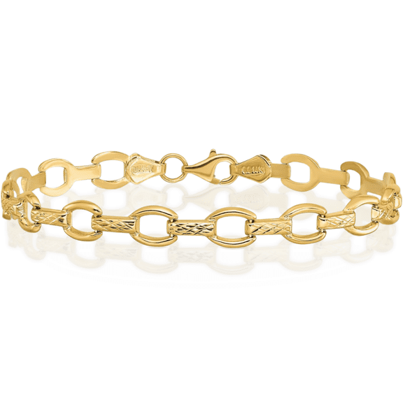 14K Solid Yellow Gold Single Link Chain Charm Bracelet