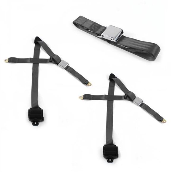 Airplane 3 Point Charcoal Retractable Bench Seat Belt Kit for 1955-1957 Chevy Bel Air - 3 Belts