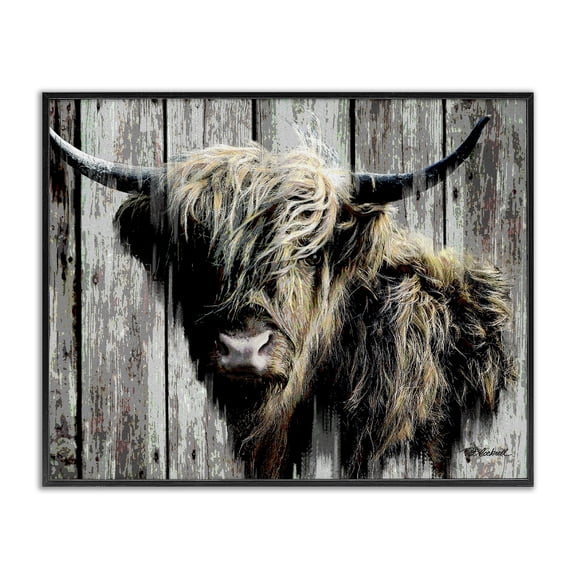 Stupell Industries Farmhouse Rustic Cattle Portrait Black Framed Giclee Art, 14 x 11, by Pat Cockrell