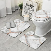 White Marble Rose Gold Line Pattern Bathroom Rugs Sets 3 Piece,Toilet Cover Set,Absorbent Non Slip Bathroom Mats Sets with U-Shaped Contour Rug Toilet Rug Set