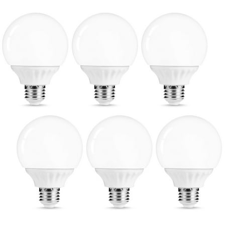 G25 Vanity LED Light Bulbs, E26 base, 45W Equivalent (6W), Daylight White 5000K, 500lm, Ideal for Make Up, Dressing Room, Bathroom, 6
